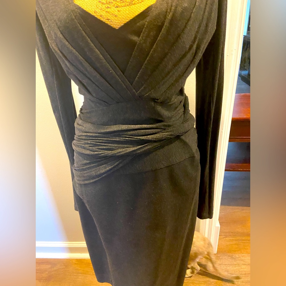 Gorgeous, beautifully draped vintage Donna Karen dress in charcoal gray. - Picture 2 of 6